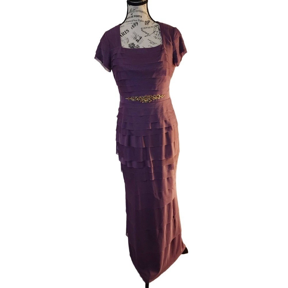 Adrianna Papell Purple Beaded Waist Formal Maxi Dress Women's 4P Petite